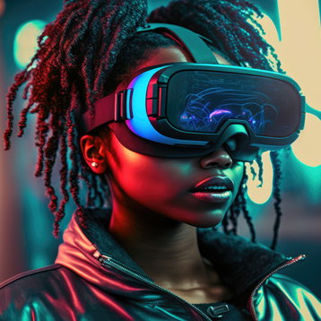 Mädchen mit MX-Brille auf blauem Hintergrund